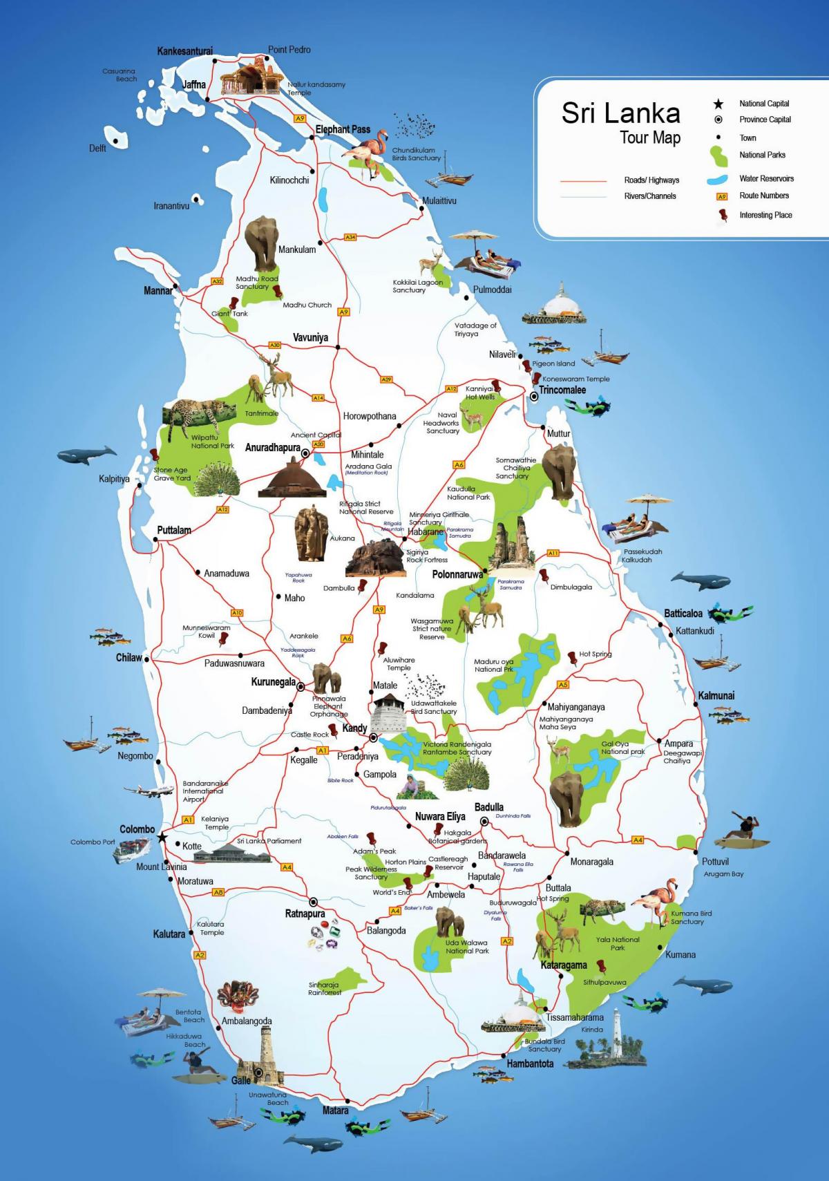 туристичних місць на Шрі-Ланці карті