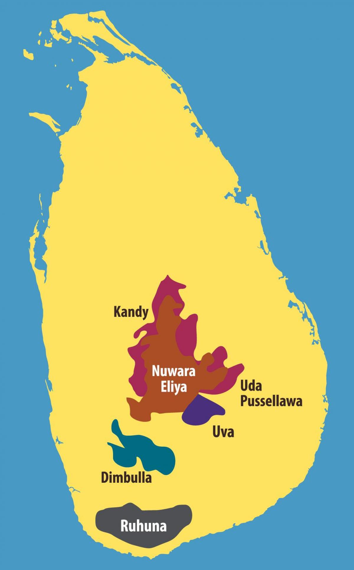 чайні плантації карті Шрі-Ланки 