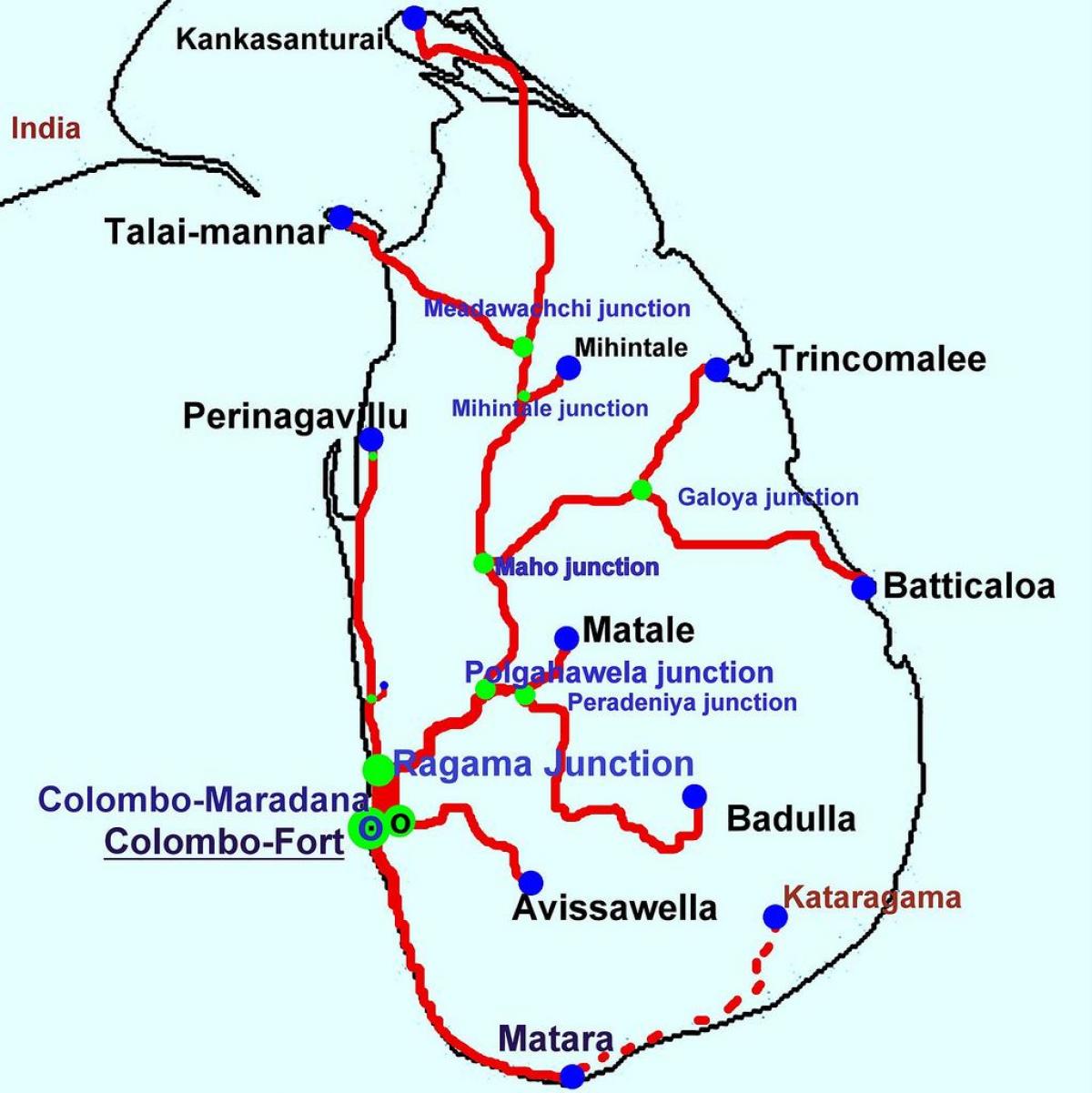 потяги в Шрі-Ланці карті