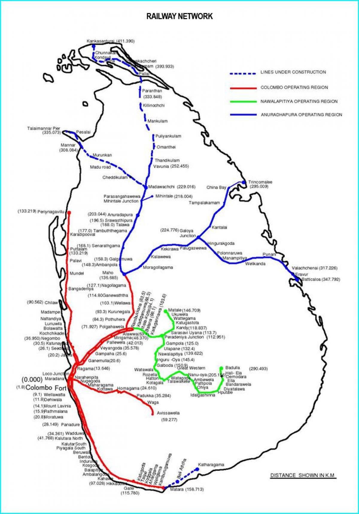 залізничний маршрут карті Шрі-Ланки
