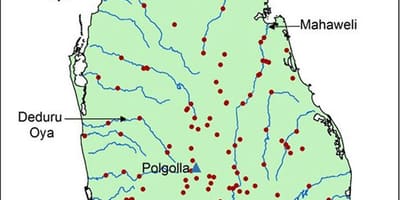 Головні річки Шрі-Ланки на карті